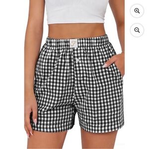 Fantaslook Plaid Shorts Women Large Button Gingham Cotton Shorts Summer Lounge